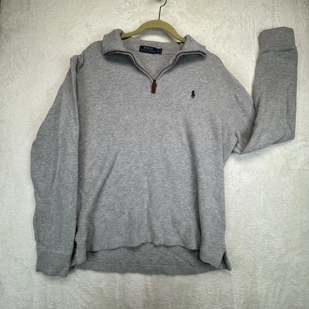 Polo Ralph Lauren Quarter Zip Sweater Men's M Gray Cotton Pony Preppy Classic